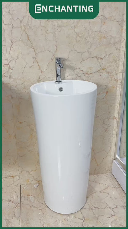 ENCHANTING Washtafel Standing Wastafel Cuci Tangan Kamar Mandi Pedestal Putih Keramik Finishing Glossy Europe Enchanting E1326
