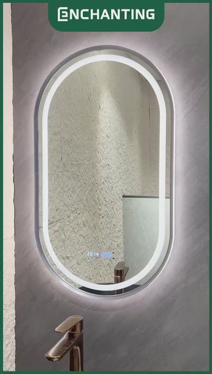ENCHANTING Cermin/Mirror Oval LED Digital Black Golden Gun Grey Sensor Kaca Wastafel Europe Enchanting L20