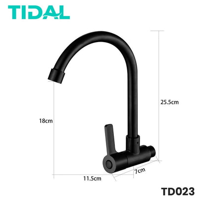 TIDAL Kitchen Faucet / Keran Air Dapur Tembok Angsa Kran Air Dingin Cartridge Kuningan Hitam Black Tidal TD023