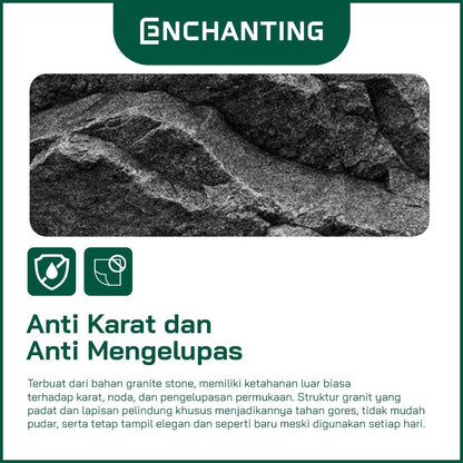 ENCHANTING E1088+E1583HC Black Kitchen Sink Bak Cuci Piring Dapur Granite 2 Bowl Topmount Set Keran Panas Dingin